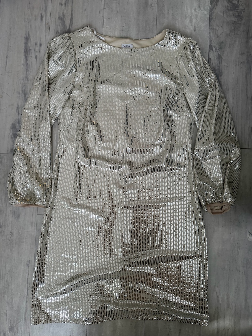 Alexa B Silver Sequin Long-Sleeve Shift Dress